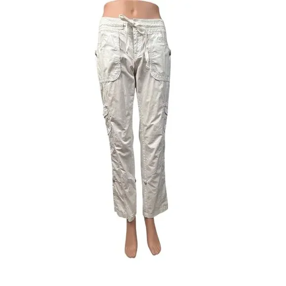 INC White Cargo Utility Pants Bling Buttons Zip Front Drawstring Waist - Picture 3 of 16